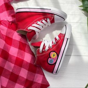 Kids Custom High-Top Converse Shoes Red/Pink/White size 9C toddler unisex